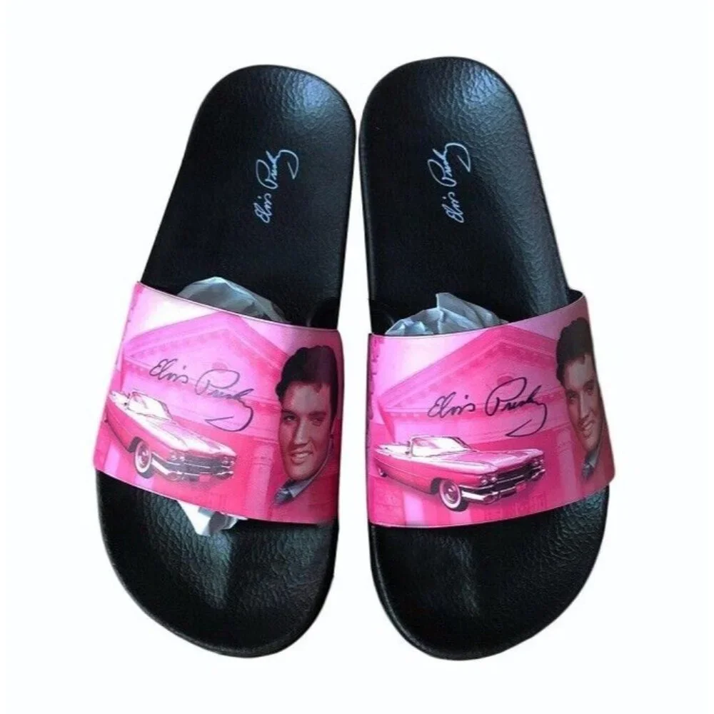 New 9 to 9.5 Pink Sandals Elvis Presley Slip On Cadillac Flip Flops Shoes NIP - Picture 1 of 4